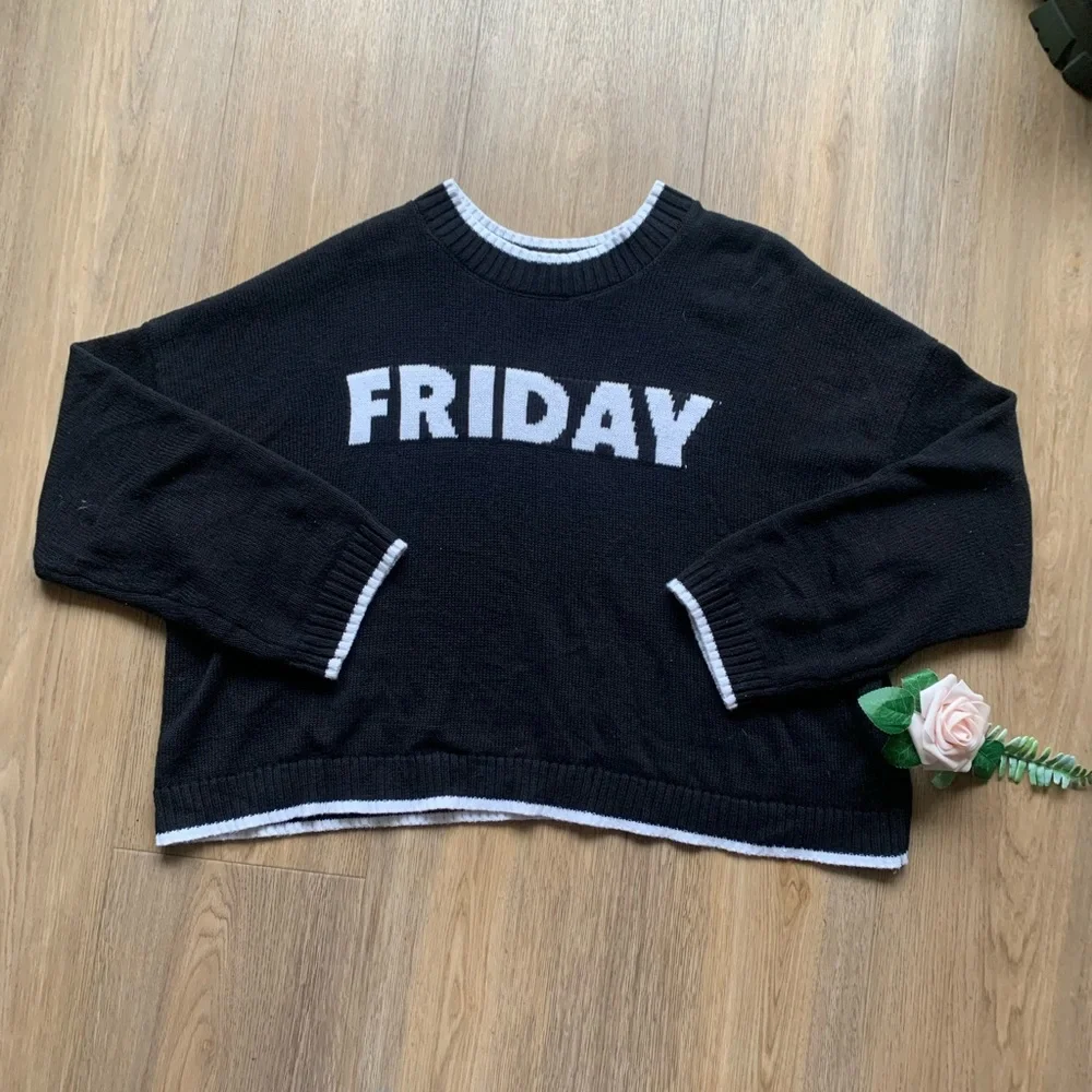 Moon & Madison Black and White 'Friday' Knit Sweater - Picture 8 of 10